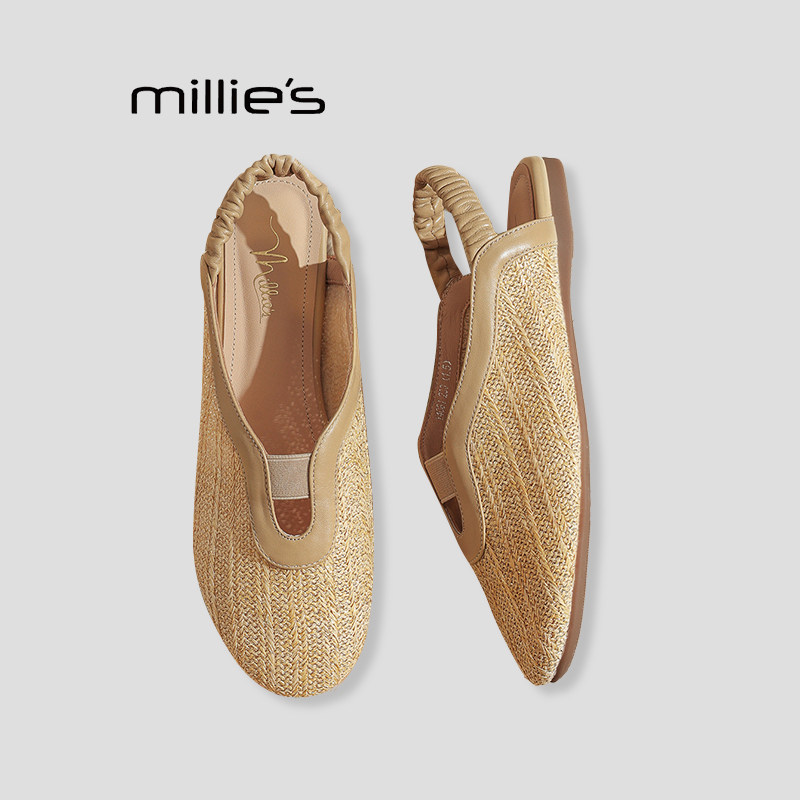 MILLIE'S/妙丽巨好看包头凉鞋女夏季新款透气平底不累脚懒人鞋P