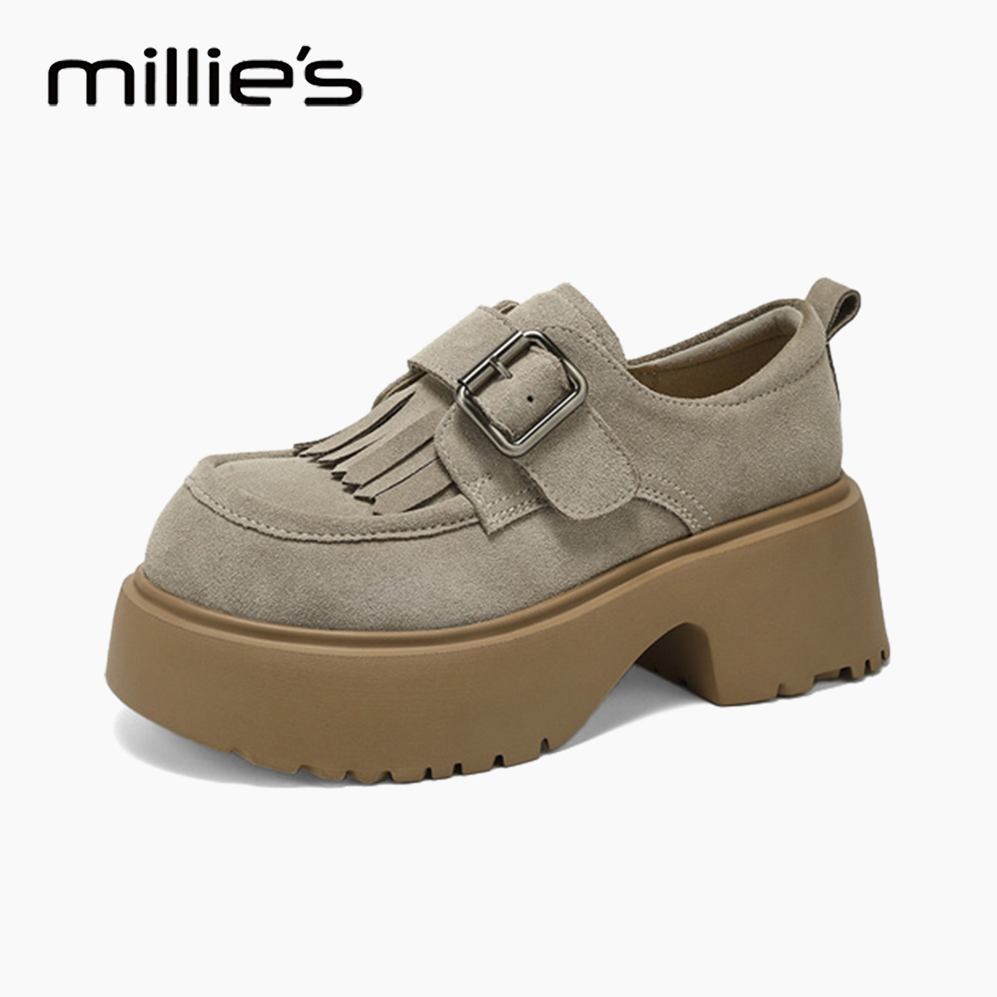 MILLIE'S/妙丽真皮厚底单鞋