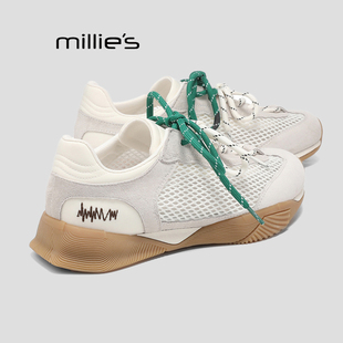 MILLIE'S/妙丽春季双鞋带德训鞋女绒面拼接运动休闲阿甘老爹鞋Q