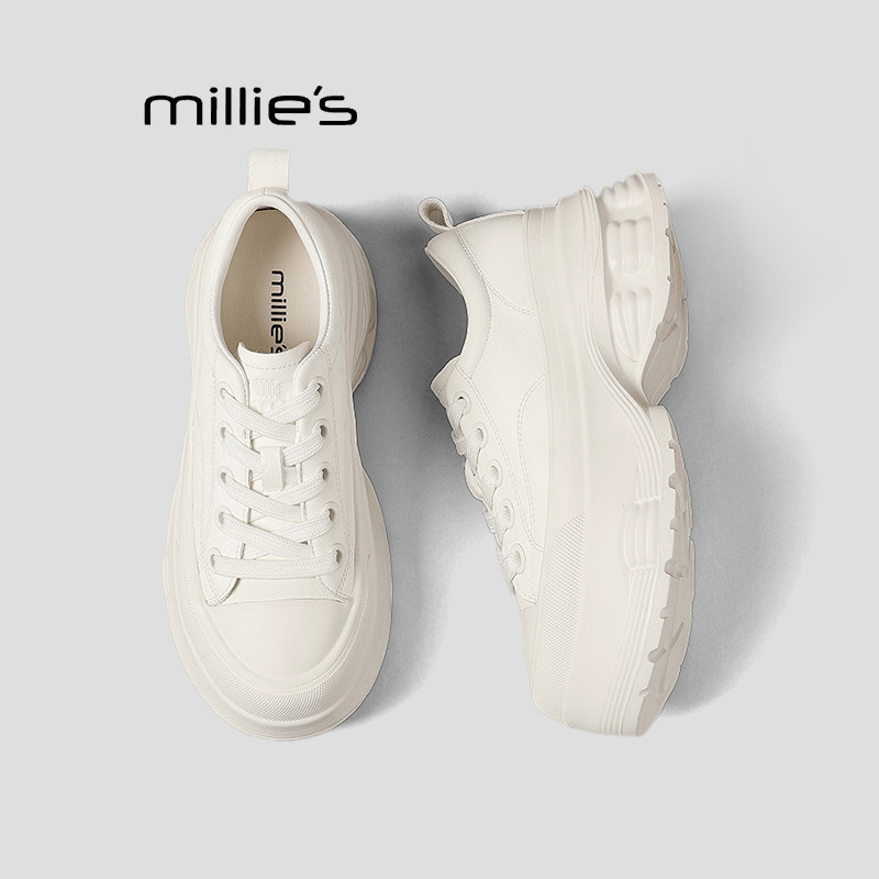 MILLIE'S/妙丽厚底小白鞋女春季增高百搭休闲运动鞋巨好看板鞋Q