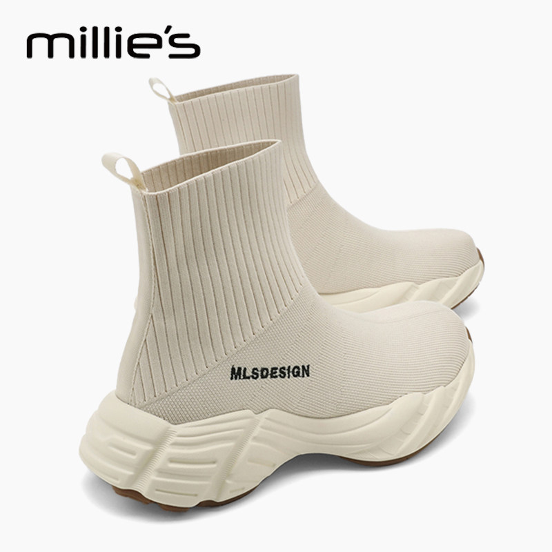 MILLIE'S/妙丽袜子靴女2026年秋季新款弹力靴厚底短靴休闲运动鞋A