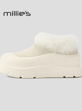 MILLIE'S/妙丽加绒保暖懒人毛毛鞋女2025爆款厚底增高白色乐福鞋Q