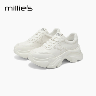 女真皮时尚 MILLIE 厚底休闲运动鞋 妙丽2025新款 ins潮炸街复古Q
