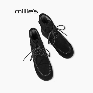 ins豆豆底流苏短筒踝靴真皮韩版 妙丽2025秋新款 马丁靴Q MILLIE