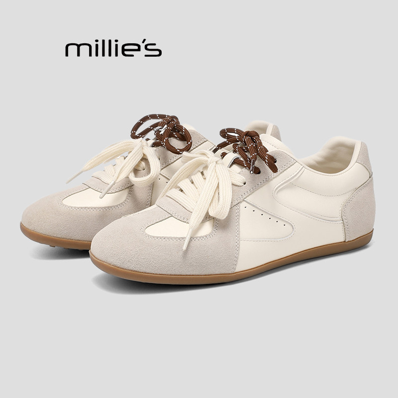 MILLIE'S/妙丽增高拼色德训鞋女2026春季新款平底系带休闲鞋Q,女鞋,老爹鞋,淘宝优惠券,粉丝福利购,淘宝优惠卷