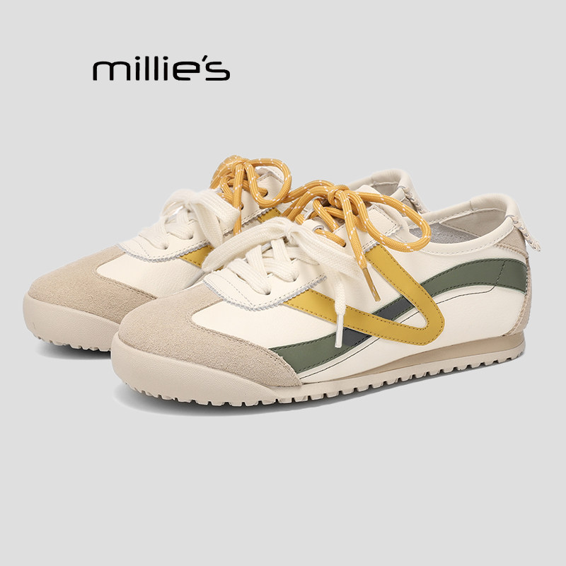 MILLIE'S/妙丽复古平底拼色德训鞋女2026春季新款系带休闲运动鞋Q,女鞋,老爹鞋,淘宝优惠券,粉丝福利购,淘宝优惠卷