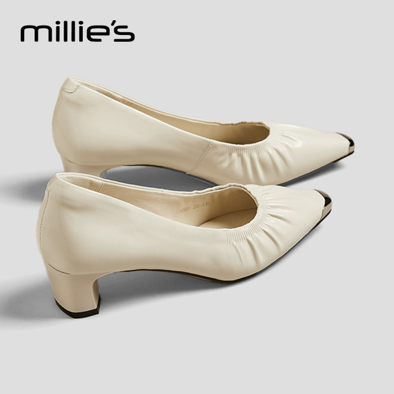 MILLIE'S/妙丽真皮细跟尖头女鞋