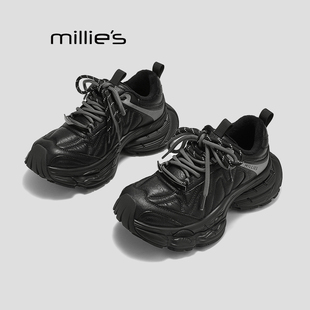 增高炸街户外鞋 妙丽女鞋 黑色休闲运动鞋 厚底老爹鞋 MILLIE