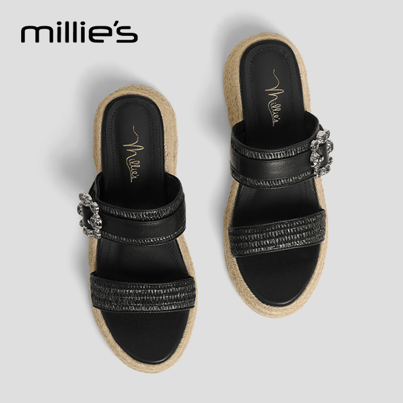 MILLIE'S/妙丽厚底坡跟拖鞋女