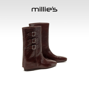 秋冬时尚 妙丽2025新款 百搭气质长筒靴复古方头瘦瘦靴Z MILLIE