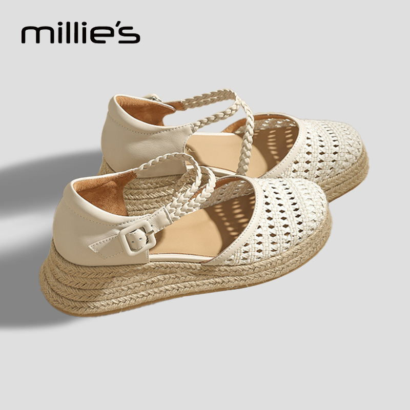 MILLIE'S/妙丽草编厚底凉鞋女