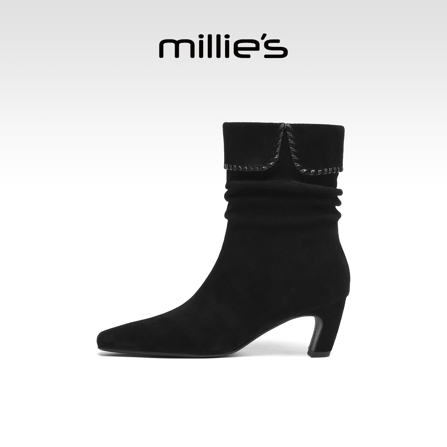 MILLIE'S/妙丽2026新款秋冬细跟时尚短靴英伦风高帮时装靴女靴Z