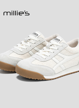 MILLIE'S/妙丽平底真皮德训鞋女白色百搭舒适软底休闲运动鞋Z
