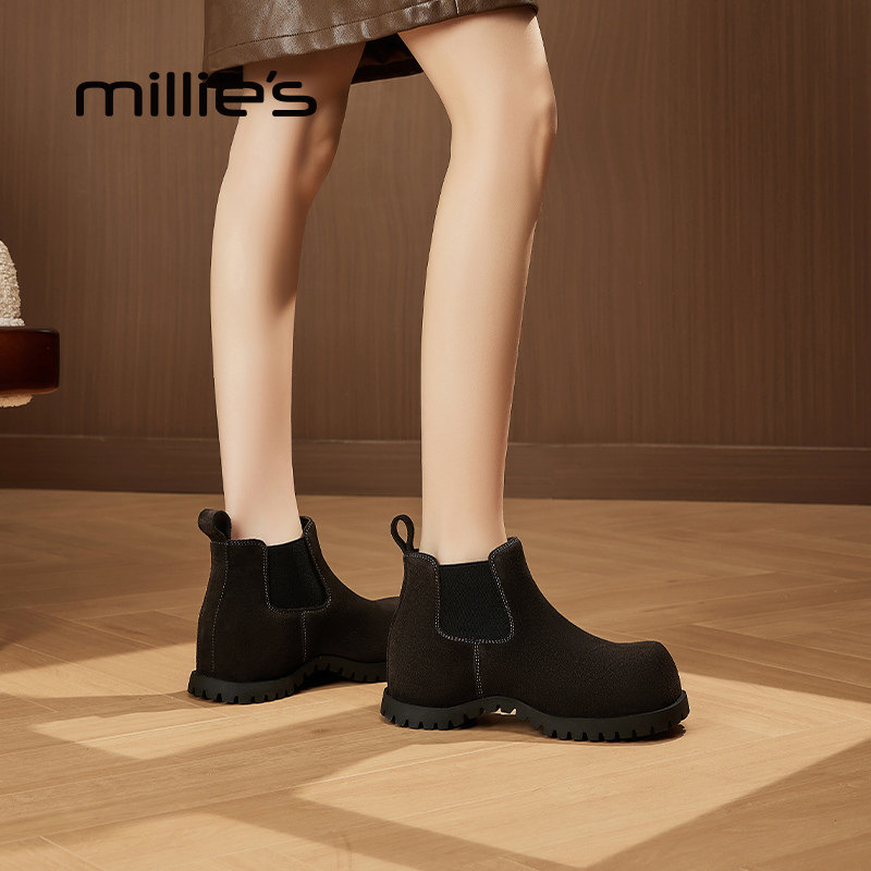 MILLIE'S/妙丽真皮复古风切尔西