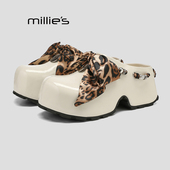 女外穿懒人鞋 MILLIE 新款 豹纹蝴蝶结厚底包头拖鞋 妙丽2026春季