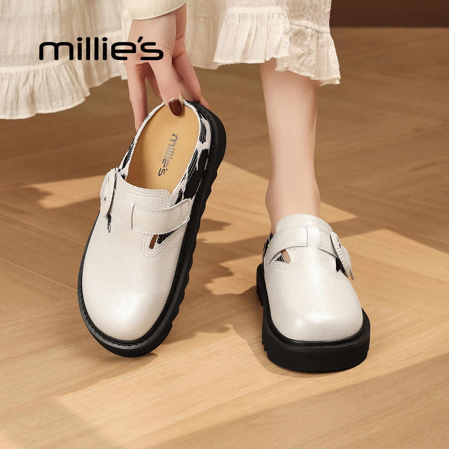 MILLIE'S/妙丽魔术贴勃肯鞋女厚底增高休闲鞋米白色户外一脚蹬Q,女鞋,休闲板鞋,淘宝优惠券,粉丝福利购,淘宝优惠卷