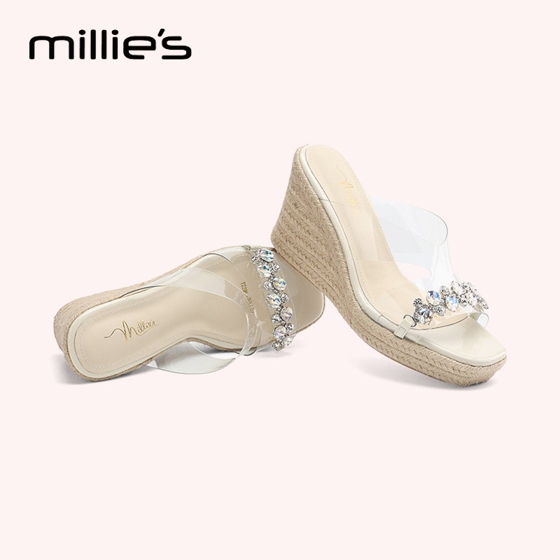 MILLIE'S/妙丽露趾粗跟凉拖