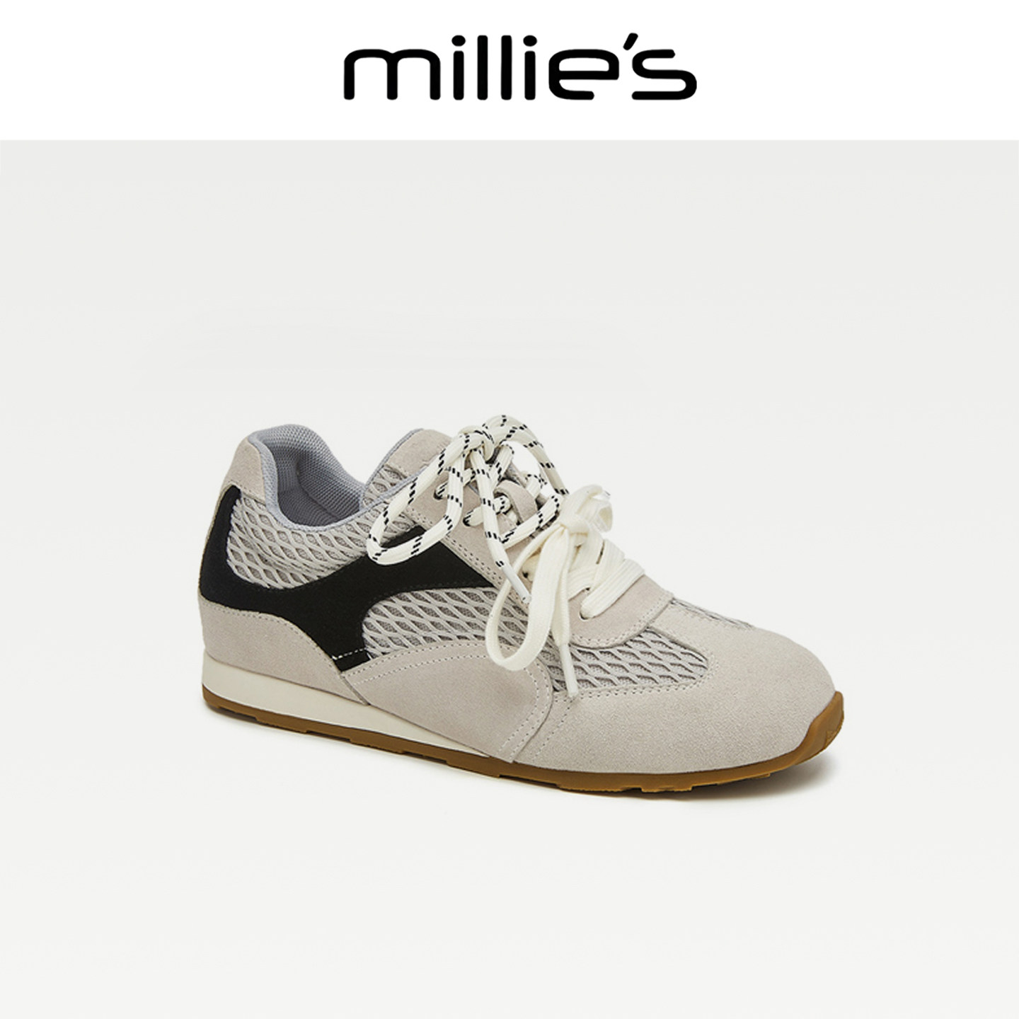 MILLIE'S/妙丽女鞋2026新款秋季平底时尚休闲鞋女式运动网面单鞋C
