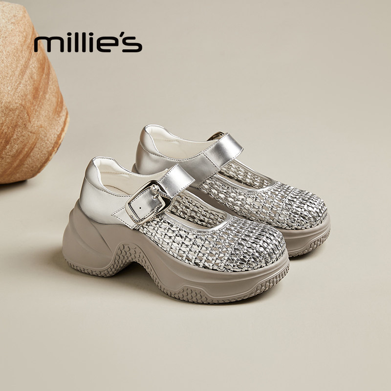 MILLIE'S/妙丽真皮厚底半拖鞋女