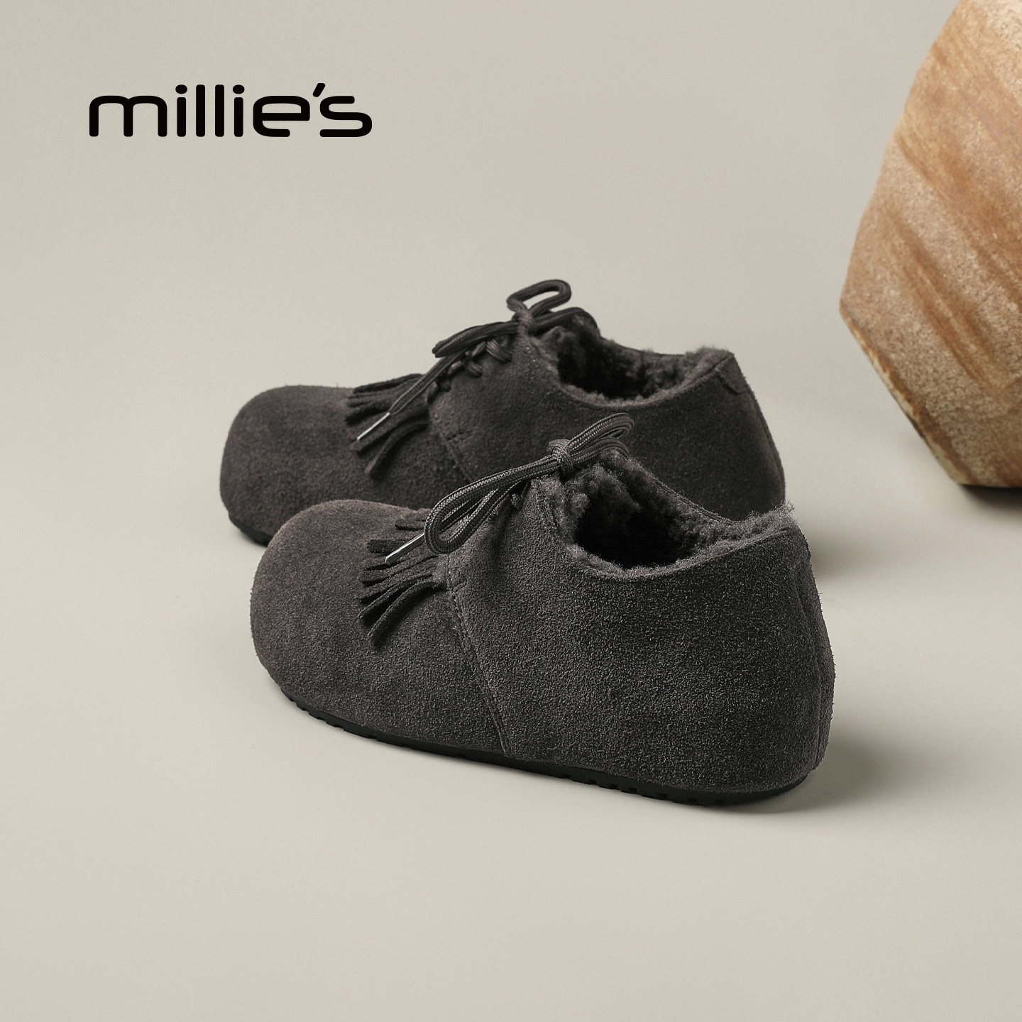 MILLIE'S/妙丽反绒皮全包勃肯鞋女冬季流苏系带加绒保暖休闲鞋Z,女鞋,时尚休闲鞋,淘宝优惠券,粉丝福利购,淘宝优惠卷