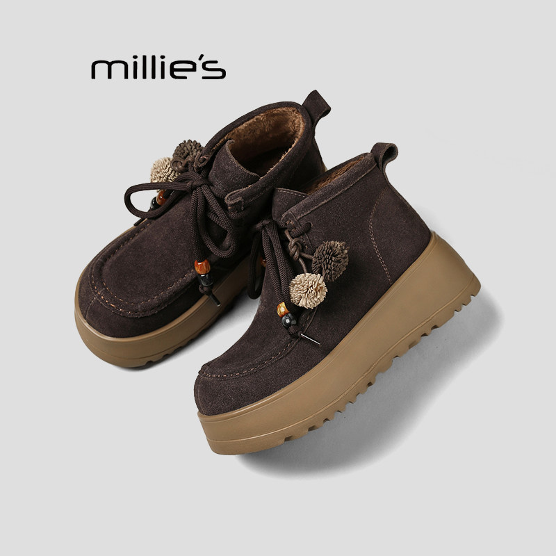MILLIE'S/妙丽2026年秋季新款复古厚底圆头新款保暖短靴马丁靴HZ