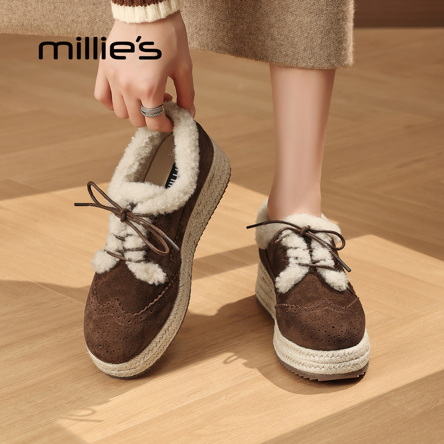 MILLIE'S/妙丽真皮厚底小白鞋