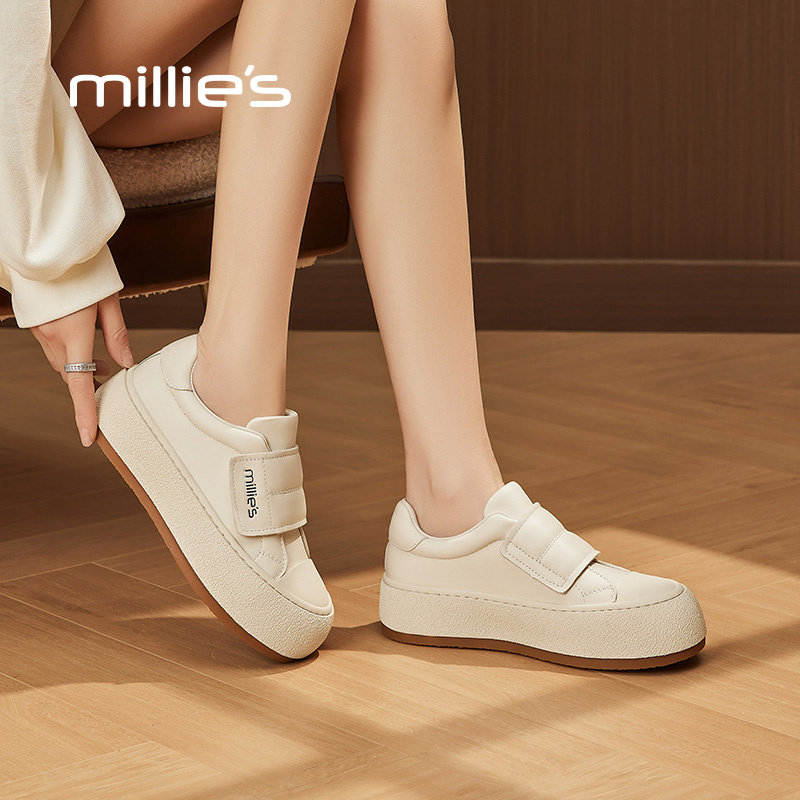 MILLIE'S/妙丽厚底魔术贴板鞋女百搭休闲鞋一脚蹬懒人鞋厚底女鞋Z,女鞋,时尚休闲鞋,淘宝优惠券,粉丝福利购,淘宝优惠卷