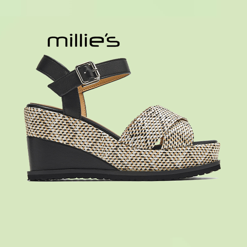 MILLIE'S/妙丽坡跟一字带凉鞋