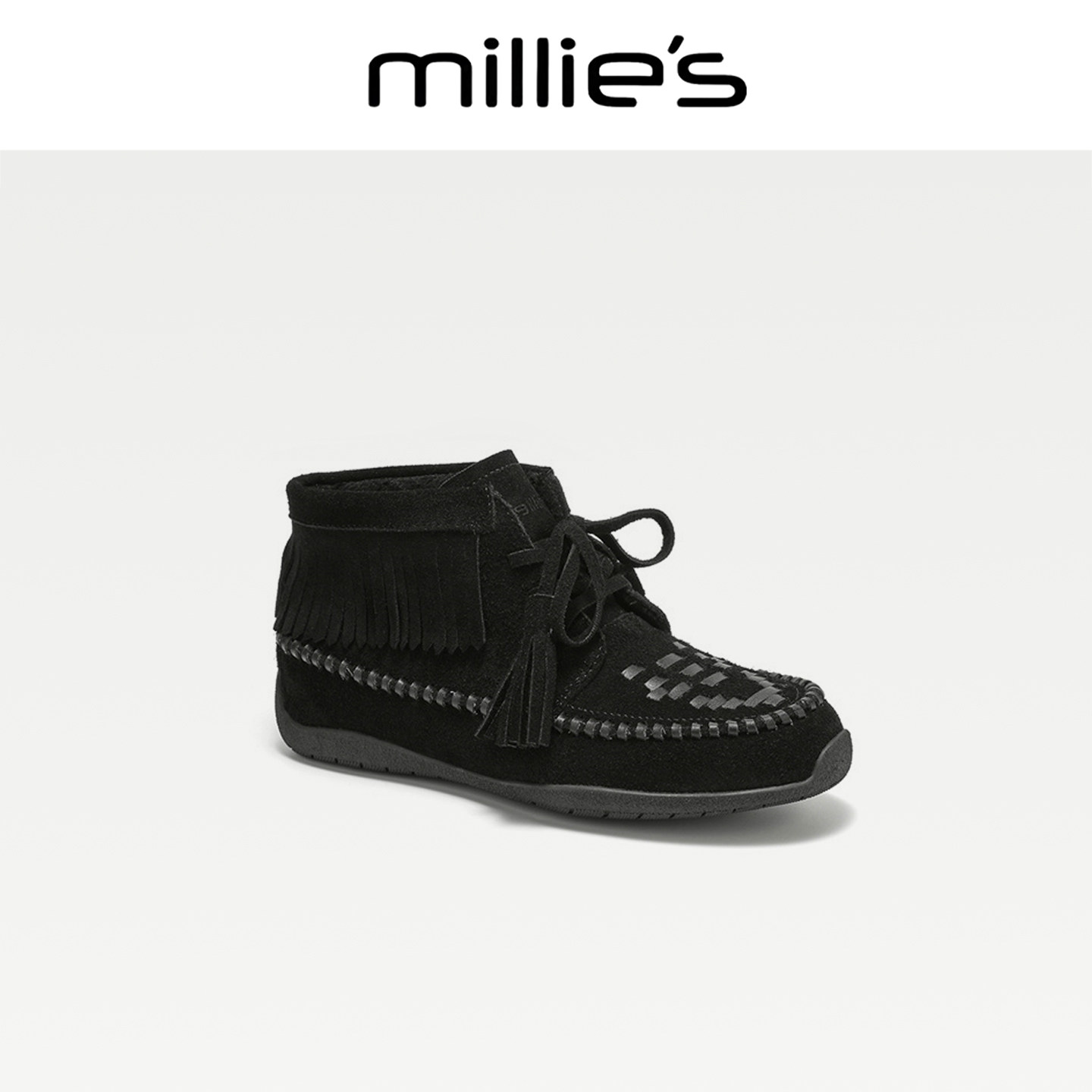 MILLIE'S/妙丽真皮流苏短靴女