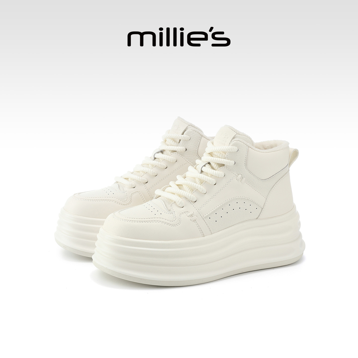 MILLIE'S妙丽厚底小白鞋女巨好看