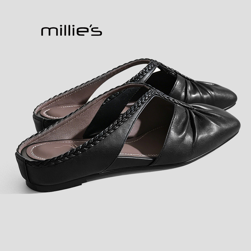 MILLIE'S/妙丽半拖鞋女新款夏季平底穆勒包头凉拖凉鞋一脚蹬单鞋P