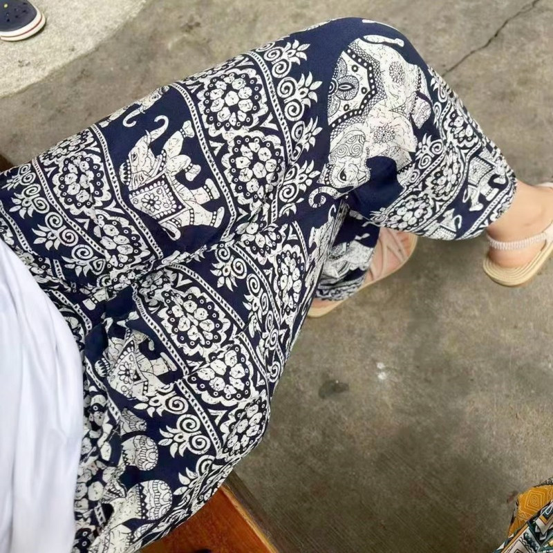 泰国棉绸大象裤云南防蚊裤夏季大码阔腿薄款沙滩睡裤女民族风旅游