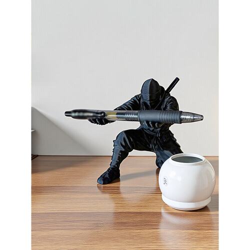 黑武士笔架侠客3d打印手办黑色忍者拿笔小弟桌摆托笔武士大侠人物