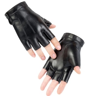 Men Women PU Leather Gloves Lovers Fingerless Mittens Black