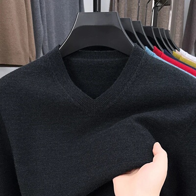 New Sweatwear Men's V Neck Basic Solid Color Sweaters Round