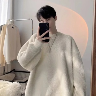 Autumn Men's Solid Fluffy Knitted Sweaters New Korean Fashi