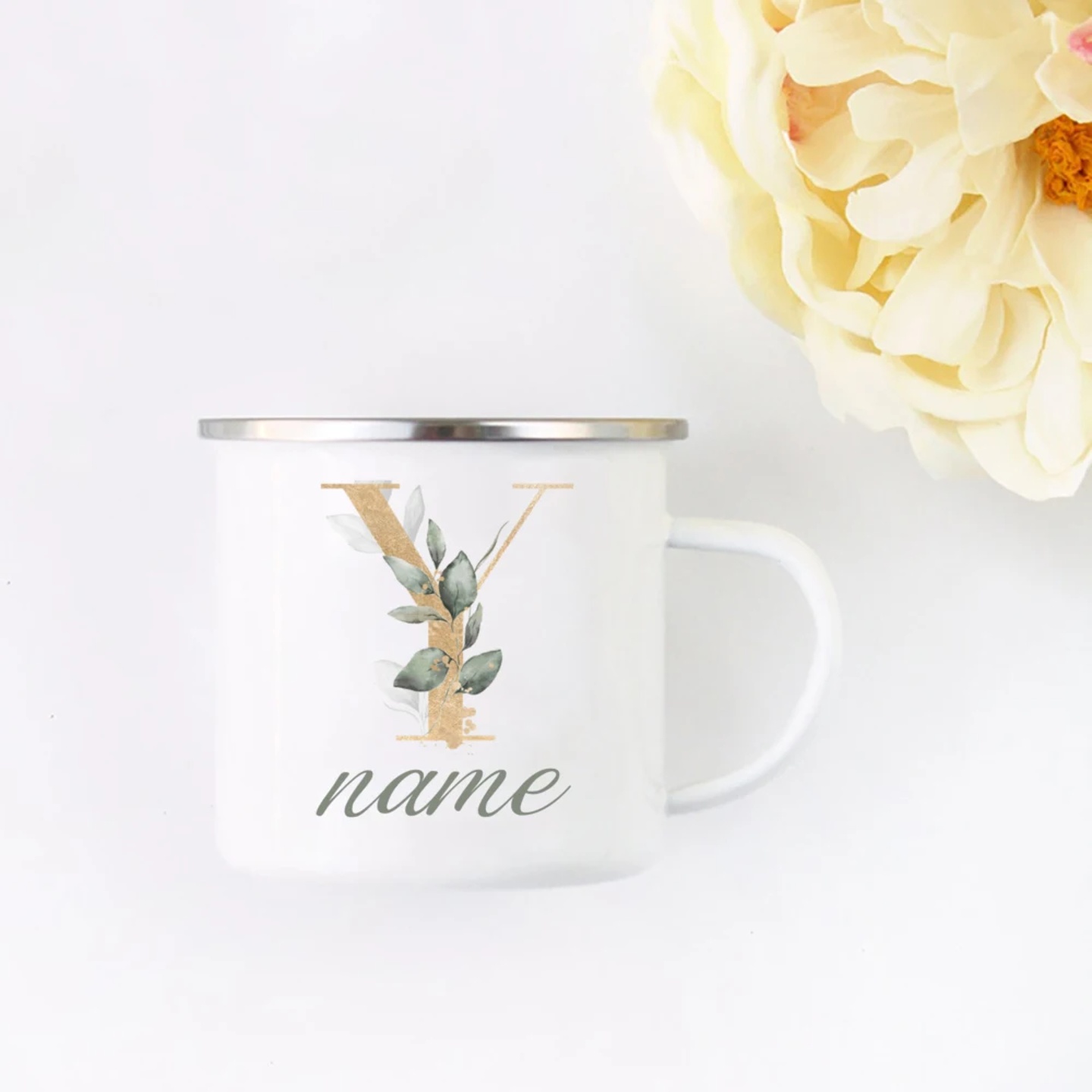 Floral Initial Name Cup Custom Name Tea Coffee Hot Chocolat