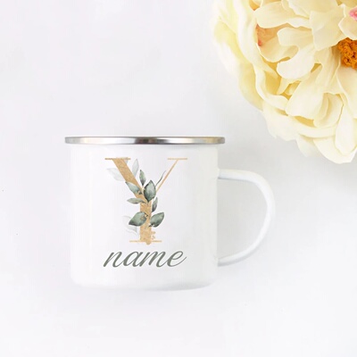 Floral Initial Name Cup Custom Name Tea Coffee Hot Chocolat