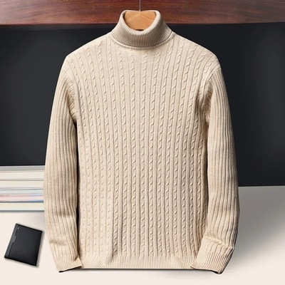 New Men's Turtleneck Sweaters Autumn Knitted Striped Street