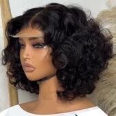Wig Hair Wave Human Bob Short Frontal Lace Body 250%