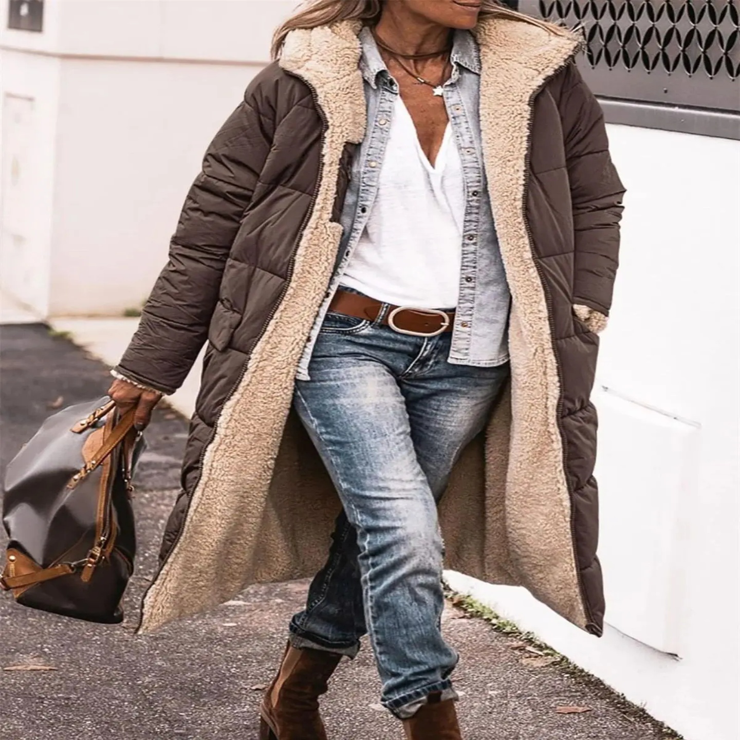 Winter Hooded Quilted Jacket For Women Solid Reversible Lon