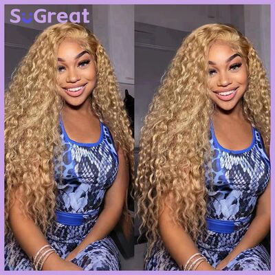 Honey Blonde Lace Front Curly Wigs Human Hair Deep Wave 13x6