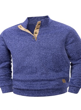 Spring Autumn Men's Casual Pullover Button Down Stand Colla