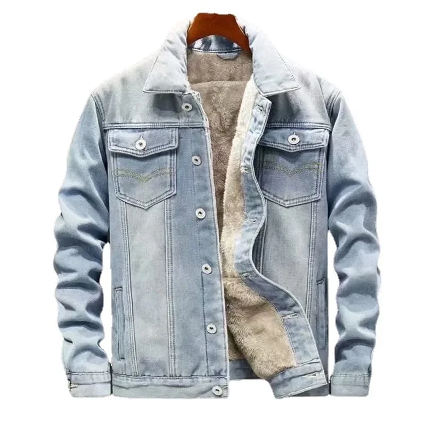 Men's Winter Thickened Fleece Lined Denim Jacket Casual Loo