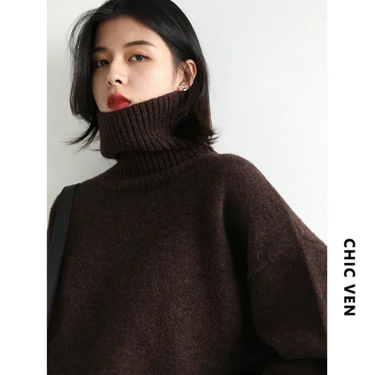 CHIC VEN Korean Women's Sweater Loose Turtleneck Sweaters W
