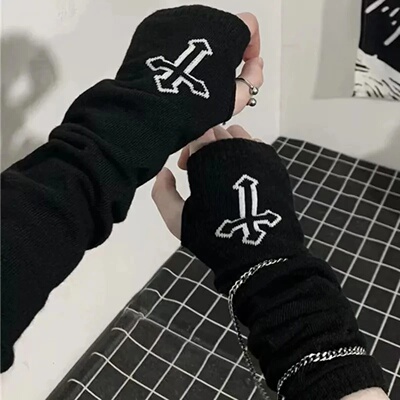Punk Cross Pentacle Moon Pattern Long Fingerless Gloves Got