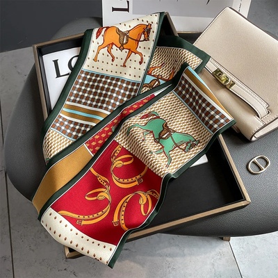 Luxury Print Imitation Silk Scarf Headband Neckerchief Foul