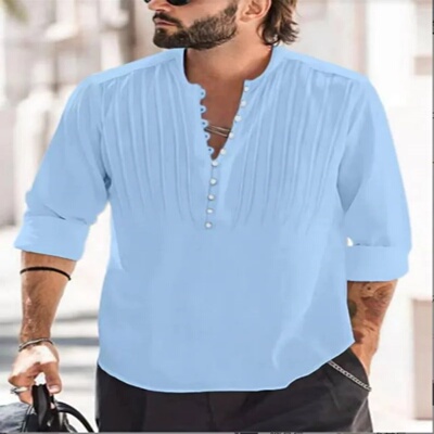 2024 New Men's Bandage Round Collar High Quality Shirt Men'