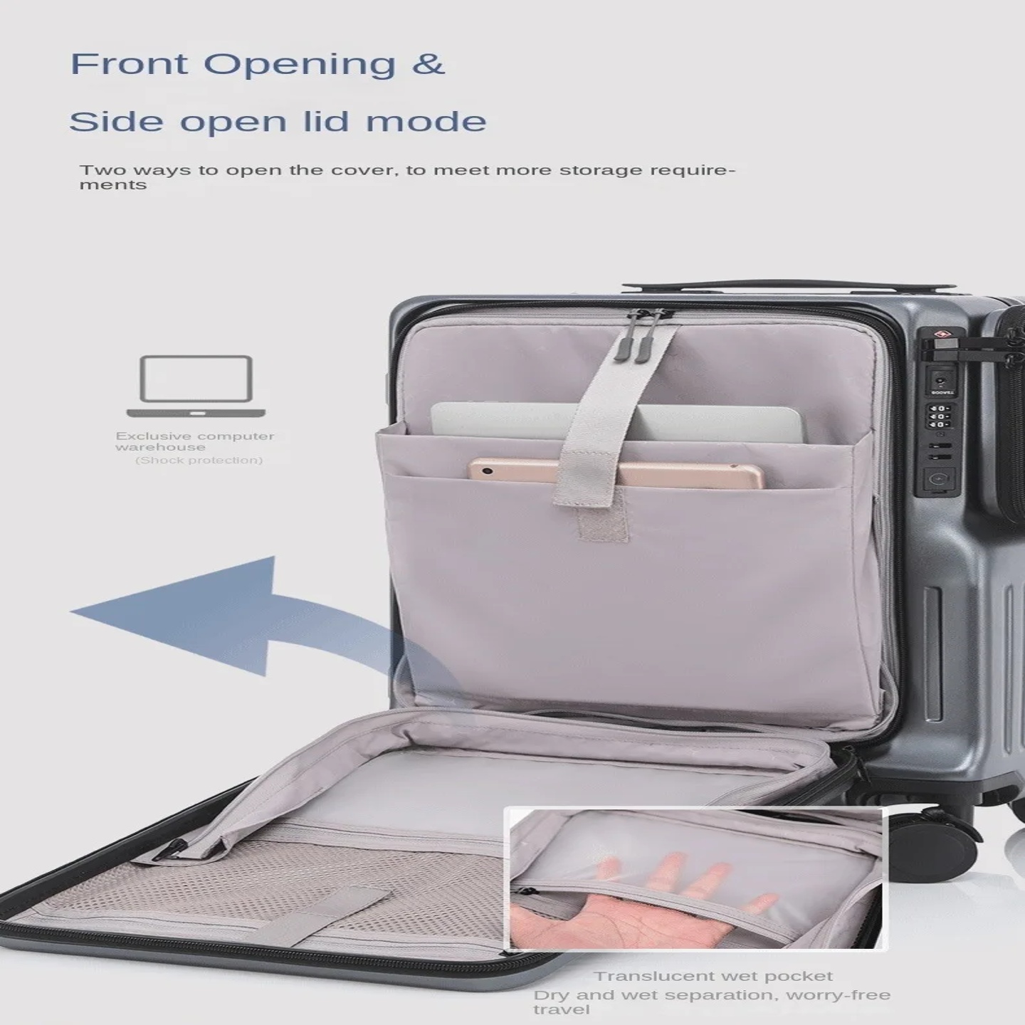 Multifunctional Carry on Suitcase Front Opening Laptop Boar