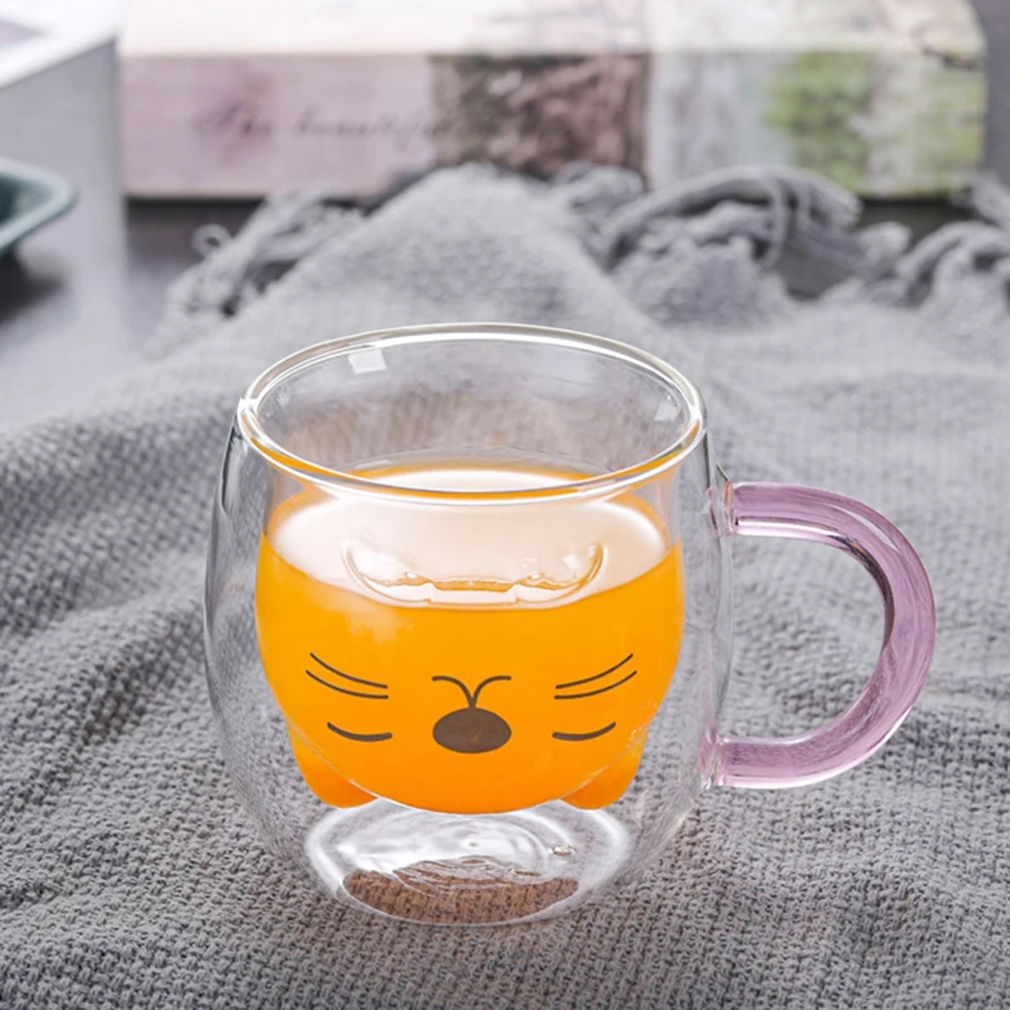 1/2pcs Cute Cat Mugs With Handle Glass Double Wall Insulate